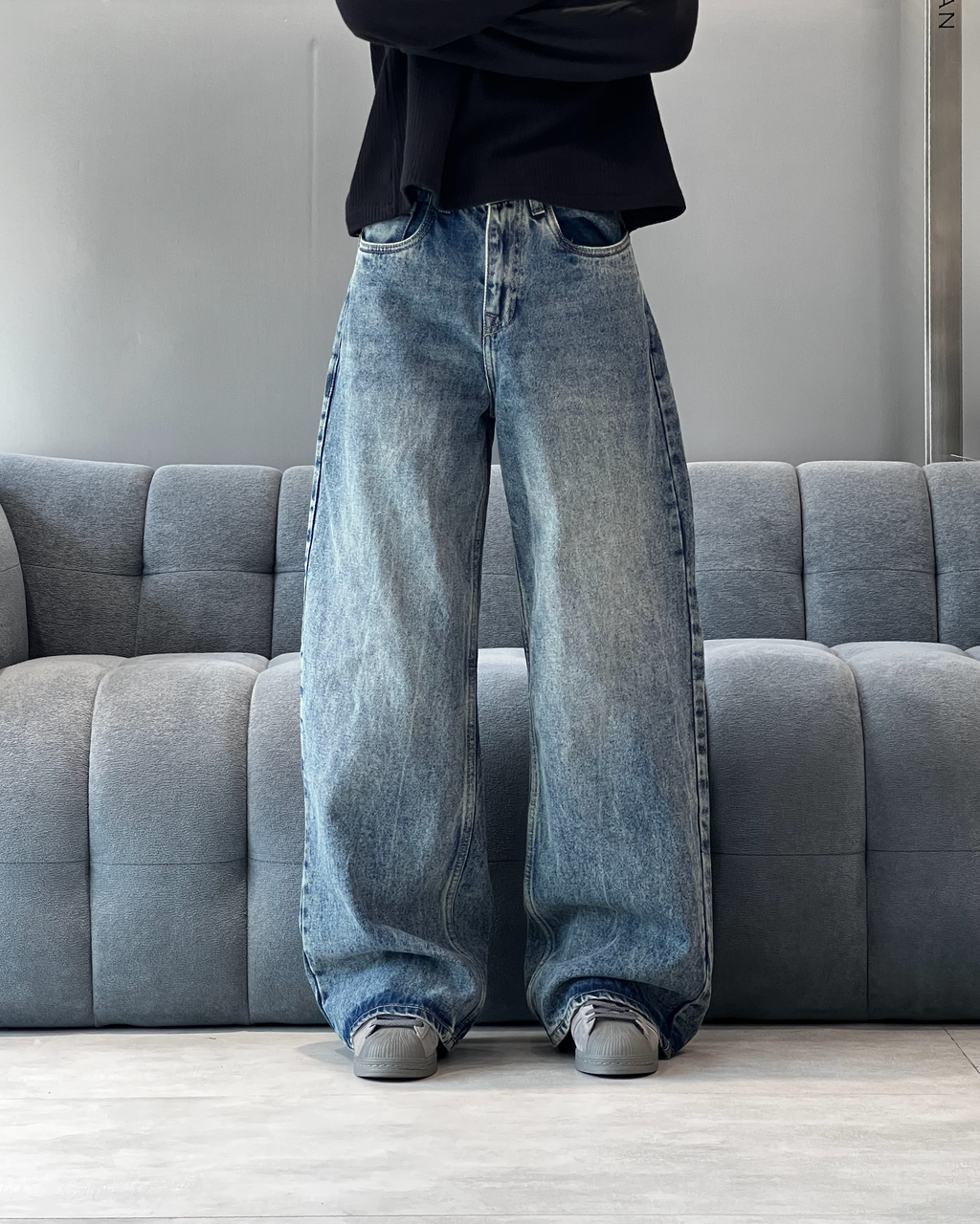 Light Blue Washed Wide Leg Jeans