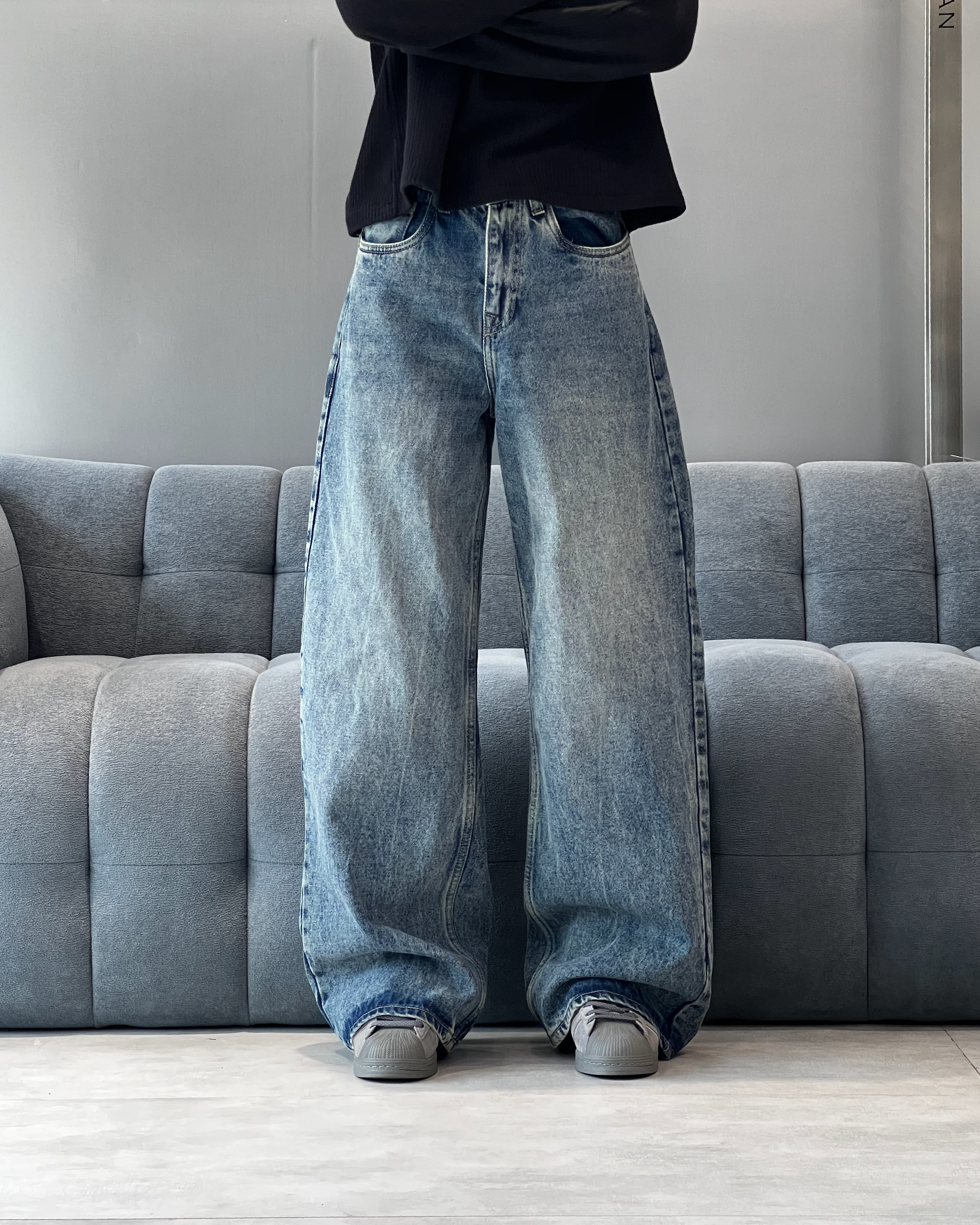 Light Blue Washed Wide Leg Jeans