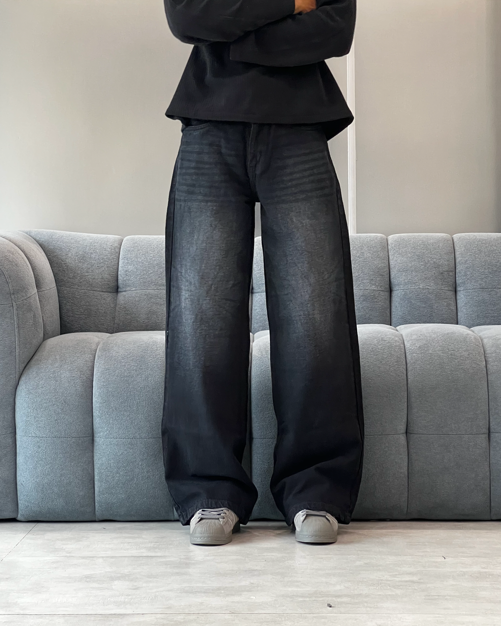 Washed Black Wide Leg Jeans