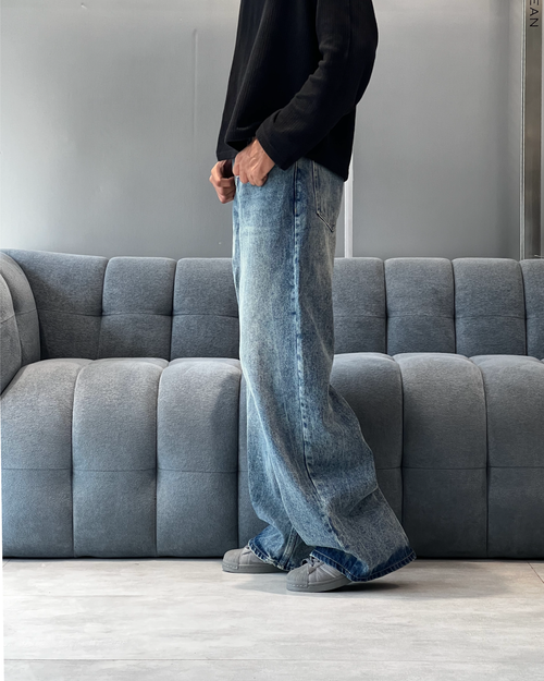 Light Blue Washed Wide Leg Jeans