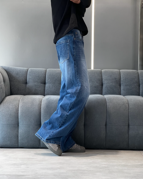 Mid Blue Washed Wide Leg Jeans