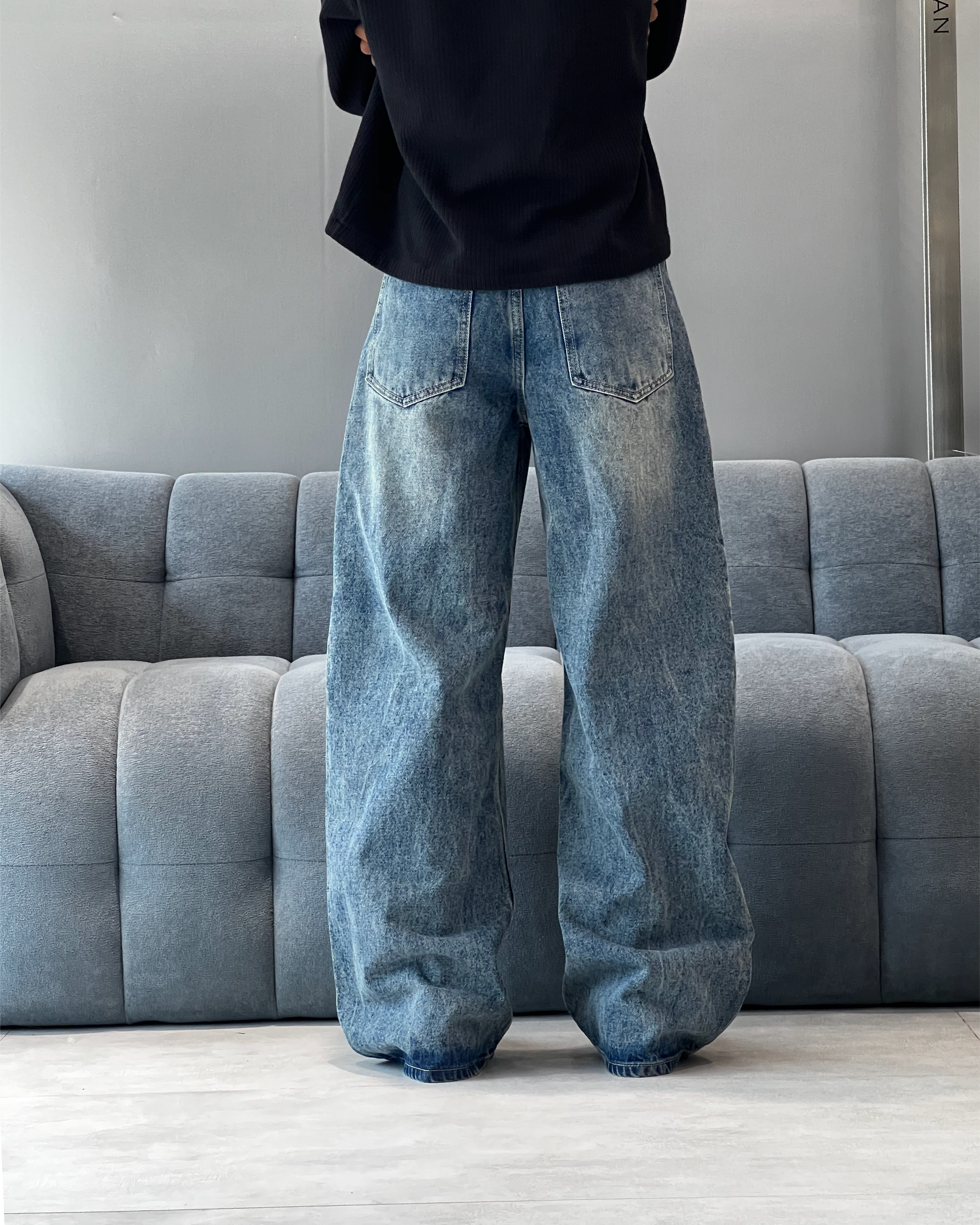 Light Blue Washed Wide Leg Jeans