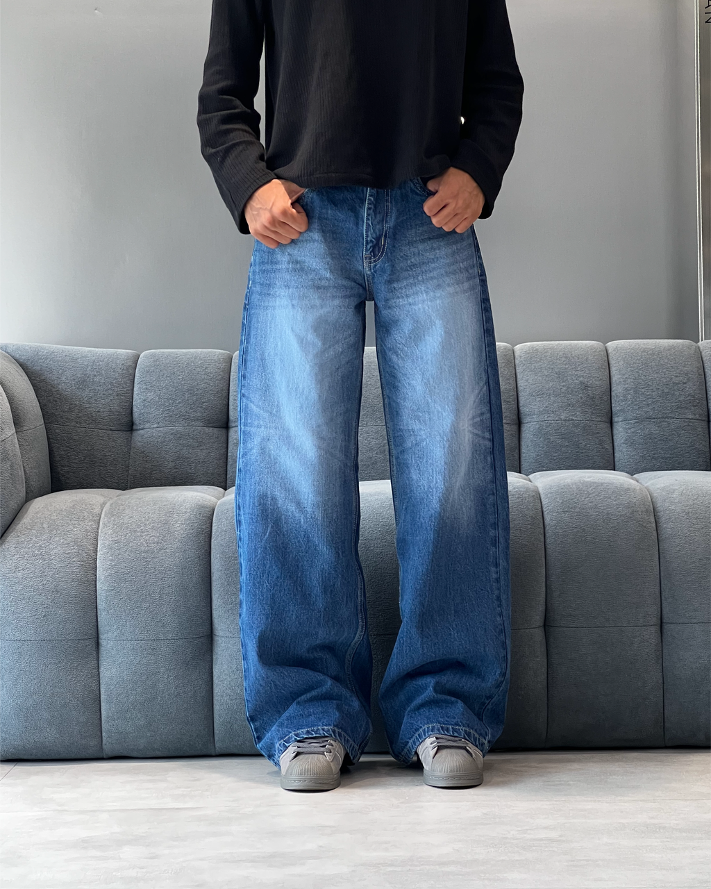 Mid Blue Washed Wide Leg Jeans