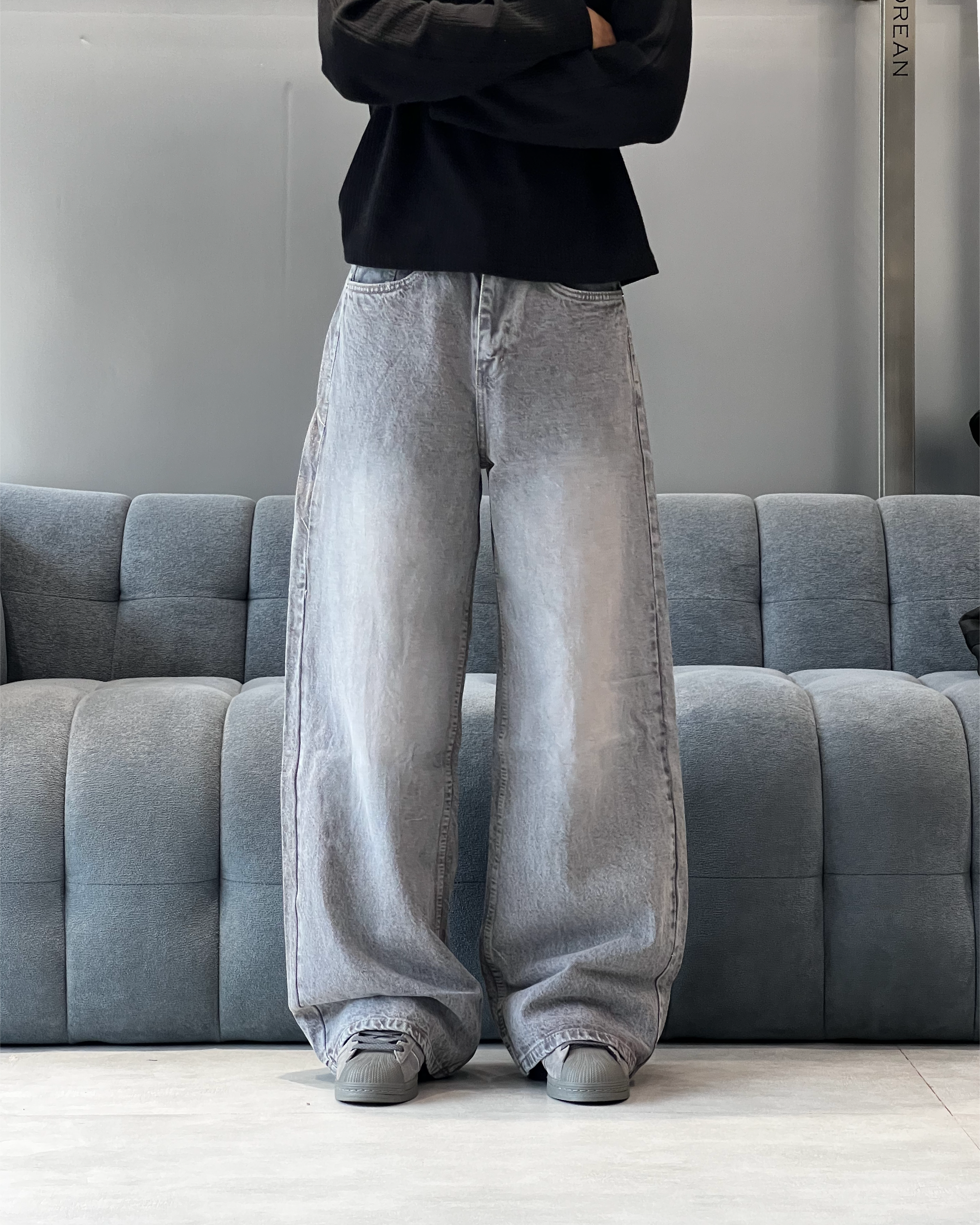 Washed Grey Wide Leg Jeans