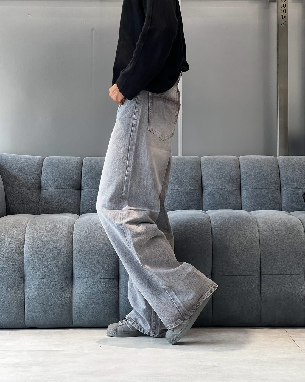 Washed Grey Wide Leg Jeans