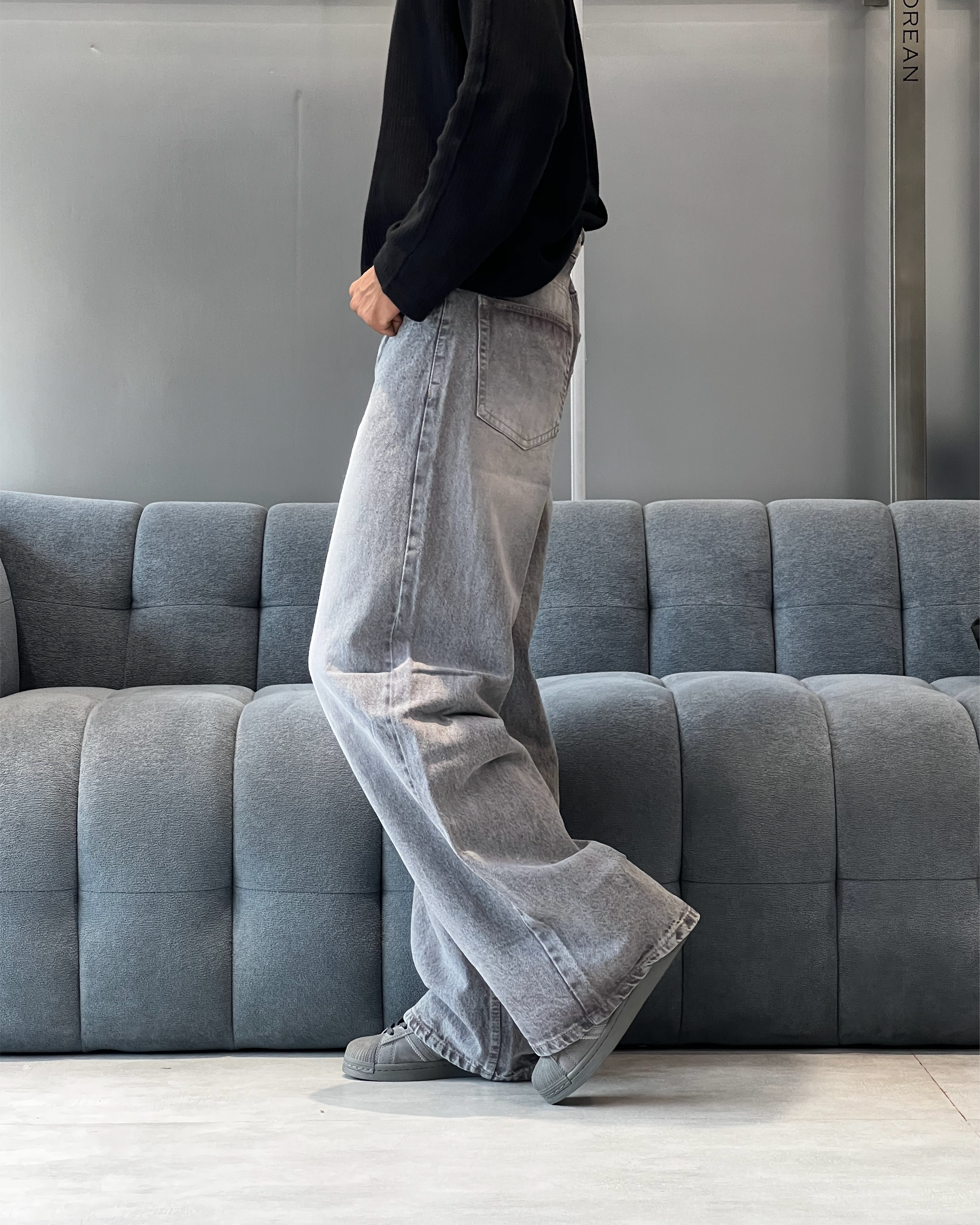 Washed Grey Wide Leg Jeans