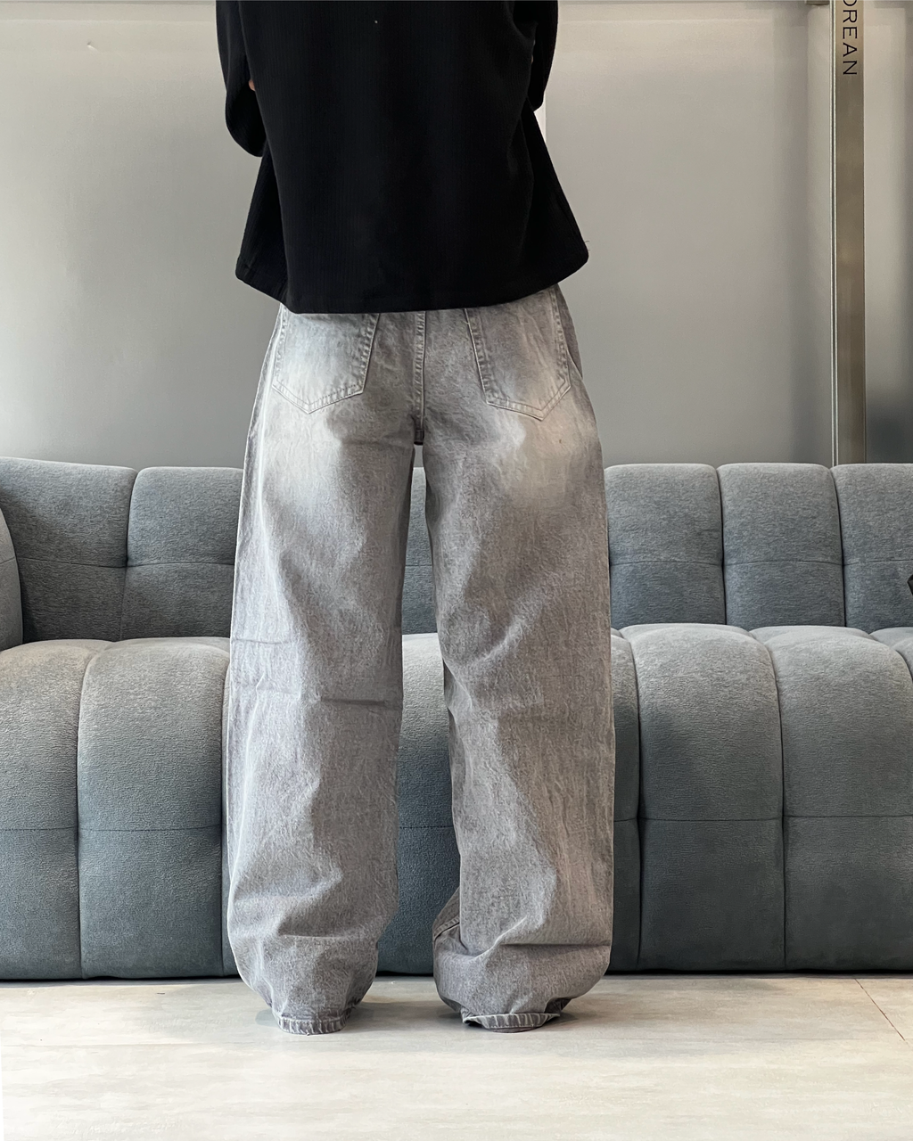 Washed Grey Wide Leg Jeans