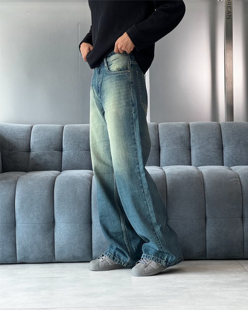Vintage Blue Baggy Wide Leg Jeans