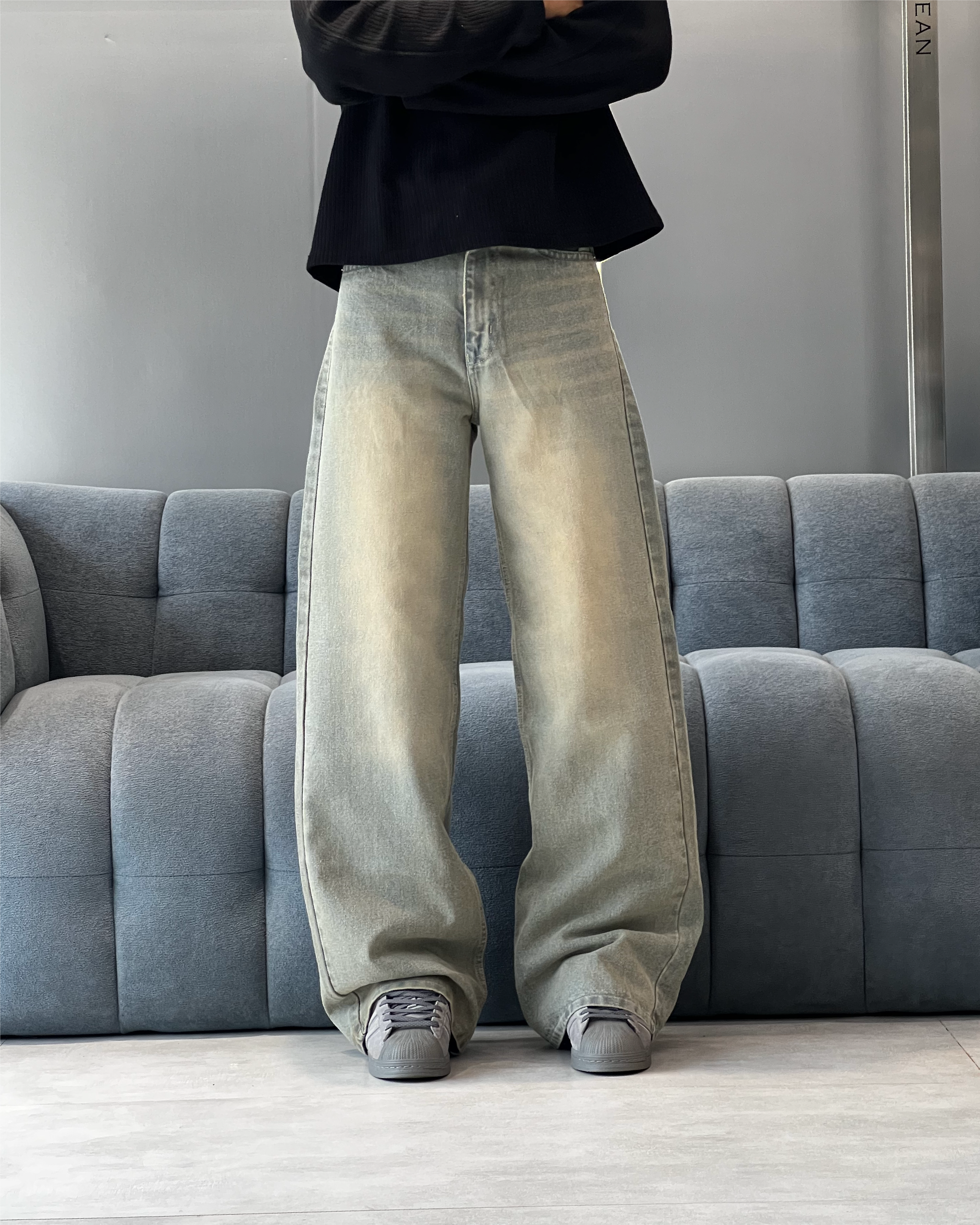 Washed Taupe Wide Leg Jeans