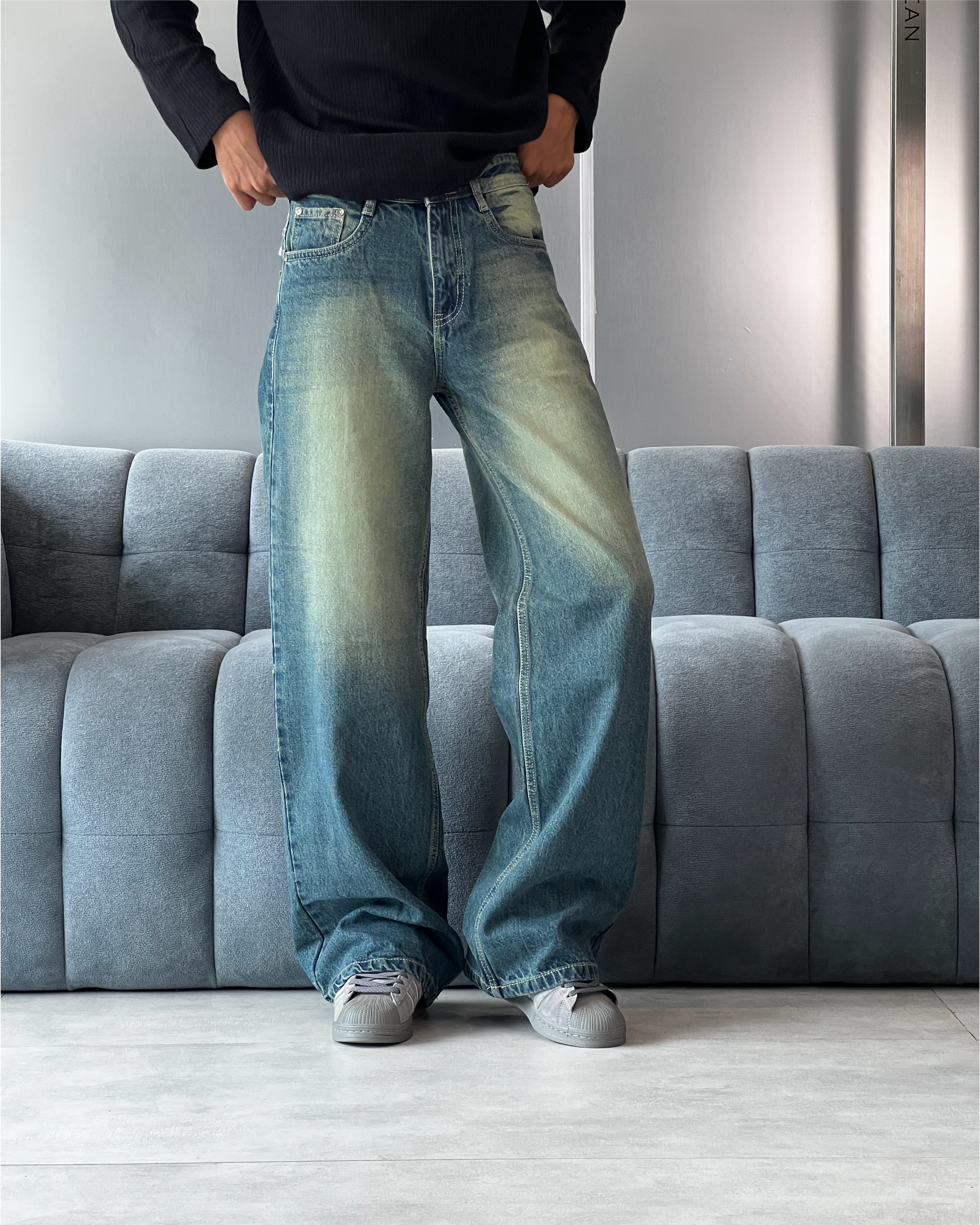 Vintage Blue Baggy Wide Leg Jeans