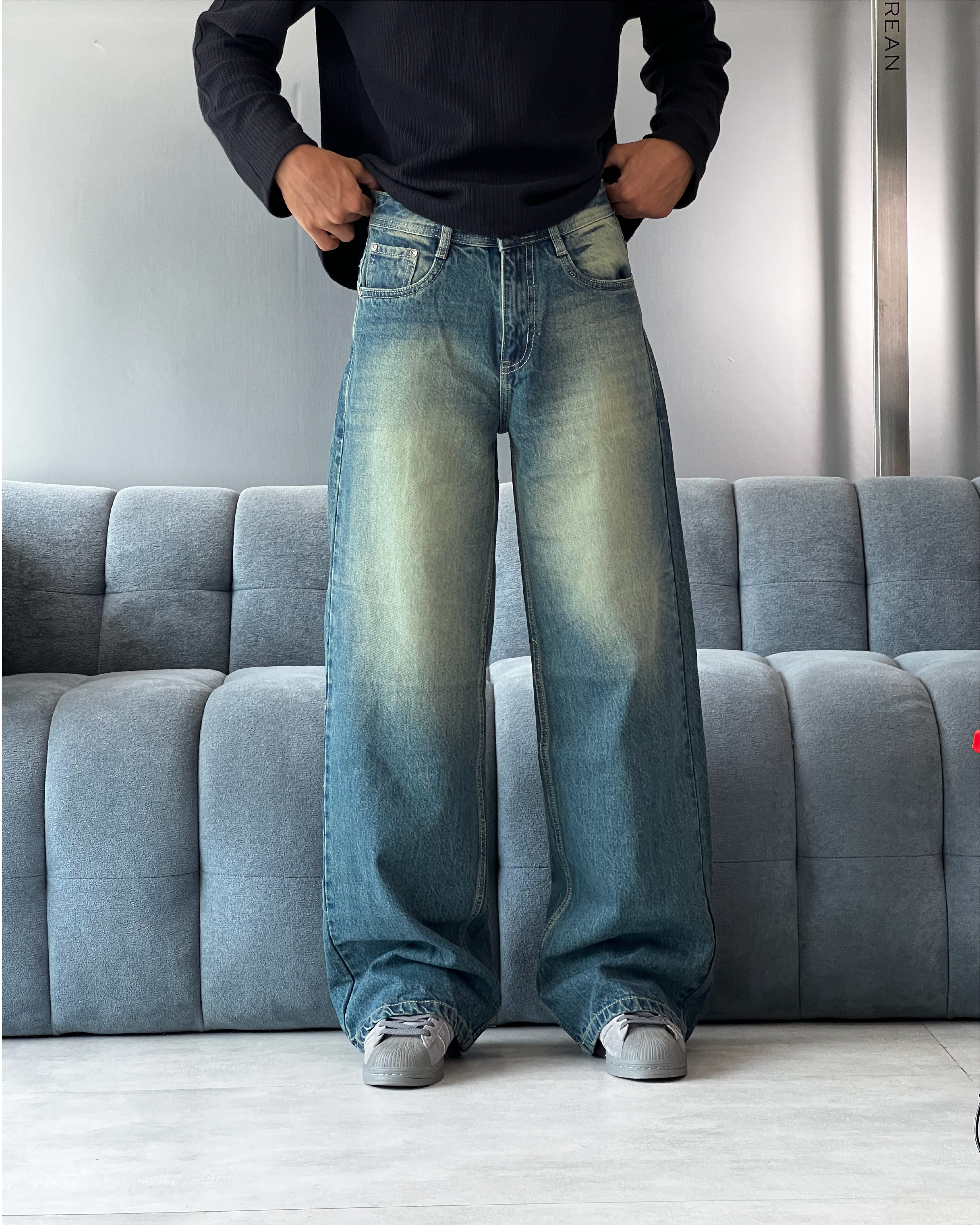 Vintage Blue Baggy Wide Leg Jeans